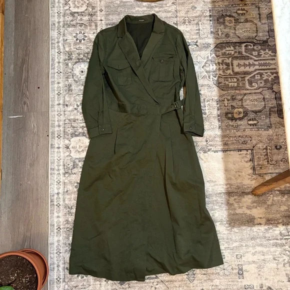 J.McLaughlin Nikita olive green wrap belted utility midi dress size M - Picture 4 of 12